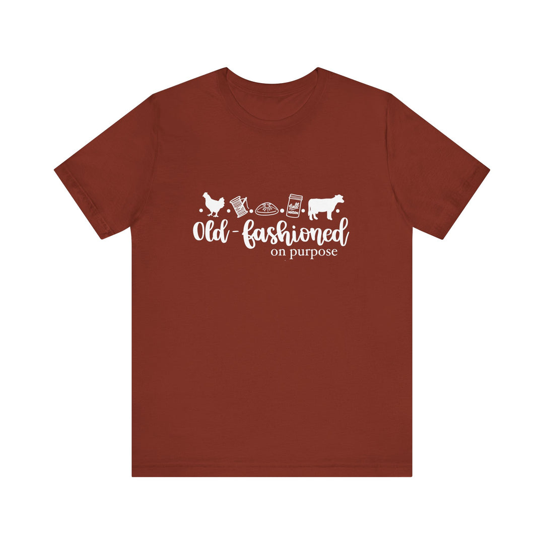 Old Fashioned On Purpose Homesteading Icons Tee | Vintage Farm Life Shirt | Simple Living T-Shirt for Women