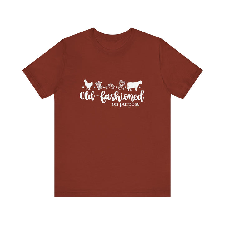 Old Fashioned On Purpose Homesteading Icons Tee | Vintage Farm Life Shirt | Simple Living T-Shirt for Women