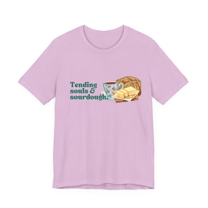 Tending Souls and Sourdough Tee | Watercolor Homestead Kitchen Graphic T-Shirt | Faith-Filled Slow Living Shirt for Women
