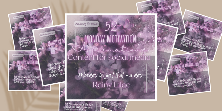 Rainy Lilac + Purple Glow Monday Motivation – 52 Digital Social Media Graphics Pack