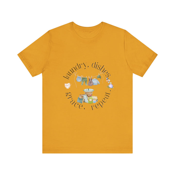 Laundry, Dishes, Grace, Repeat Tee | Watercolor Homemaker Graphic T-Shirt | Faith-Filled Simple Living Shirt for Women