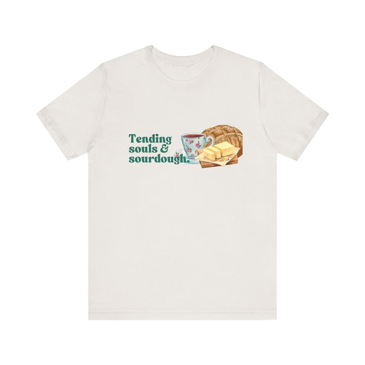 Tending Souls and Sourdough Tee | Watercolor Homestead Kitchen Graphic T-Shirt | Faith-Filled Slow Living Shirt for Women
