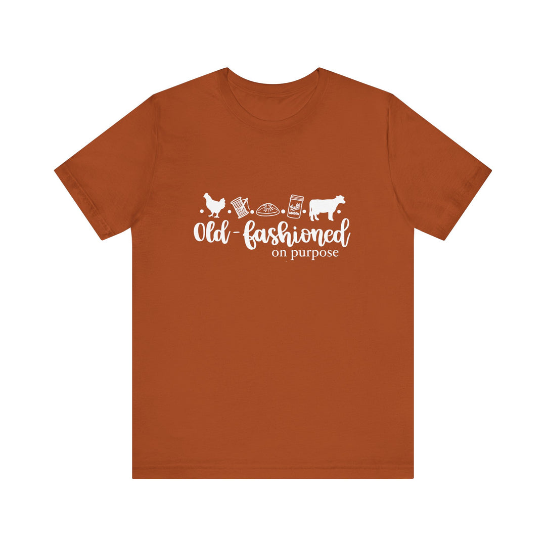 Old Fashioned On Purpose Homesteading Icons Tee | Vintage Farm Life Shirt | Simple Living T-Shirt for Women