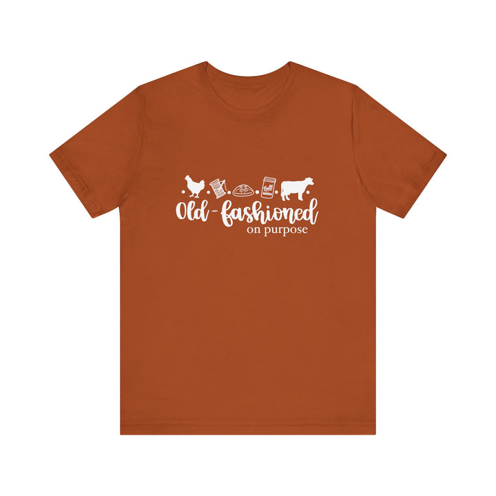 Old Fashioned On Purpose Homesteading Icons Tee | Vintage Farm Life Shirt | Simple Living T-Shirt for Women