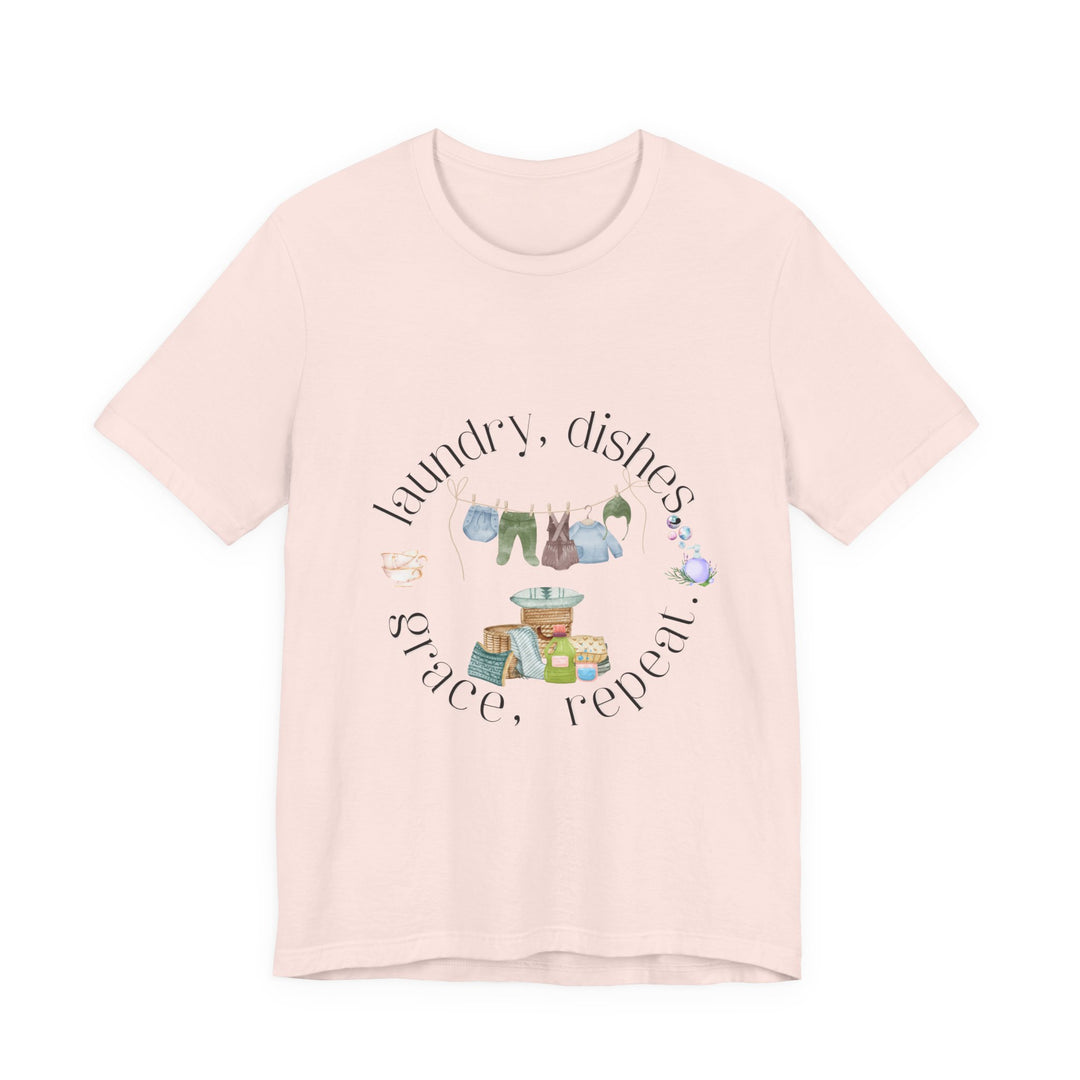 Laundry, Dishes, Grace, Repeat Tee | Watercolor Homemaker Graphic T-Shirt | Faith-Filled Simple Living Shirt for Women