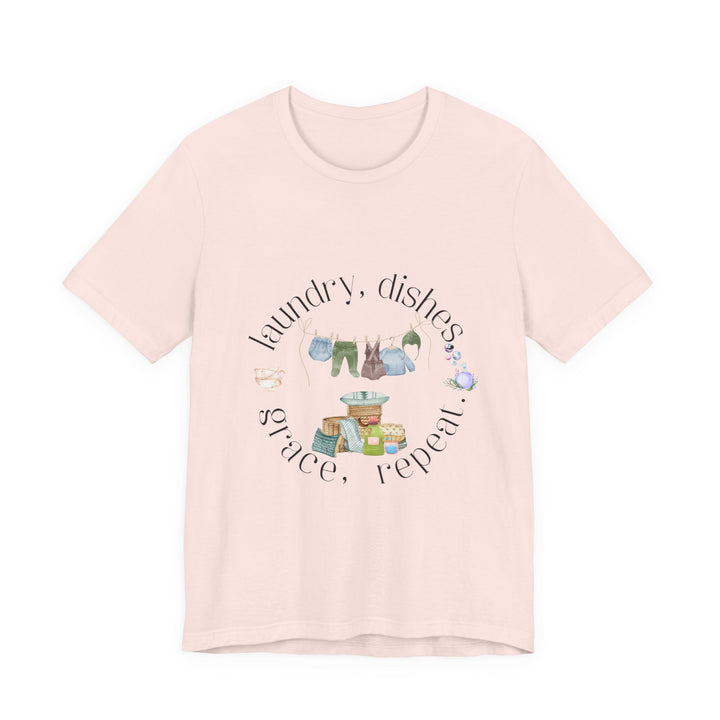 Laundry, Dishes, Grace, Repeat Tee | Watercolor Homemaker Graphic T-Shirt | Faith-Filled Simple Living Shirt for Women
