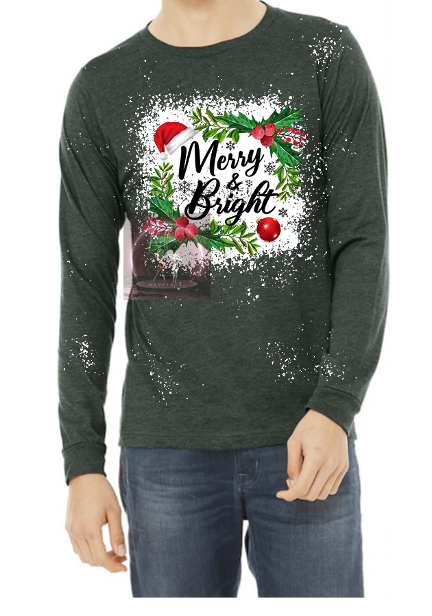 "Merry & Bright Holly" long sleeve tee